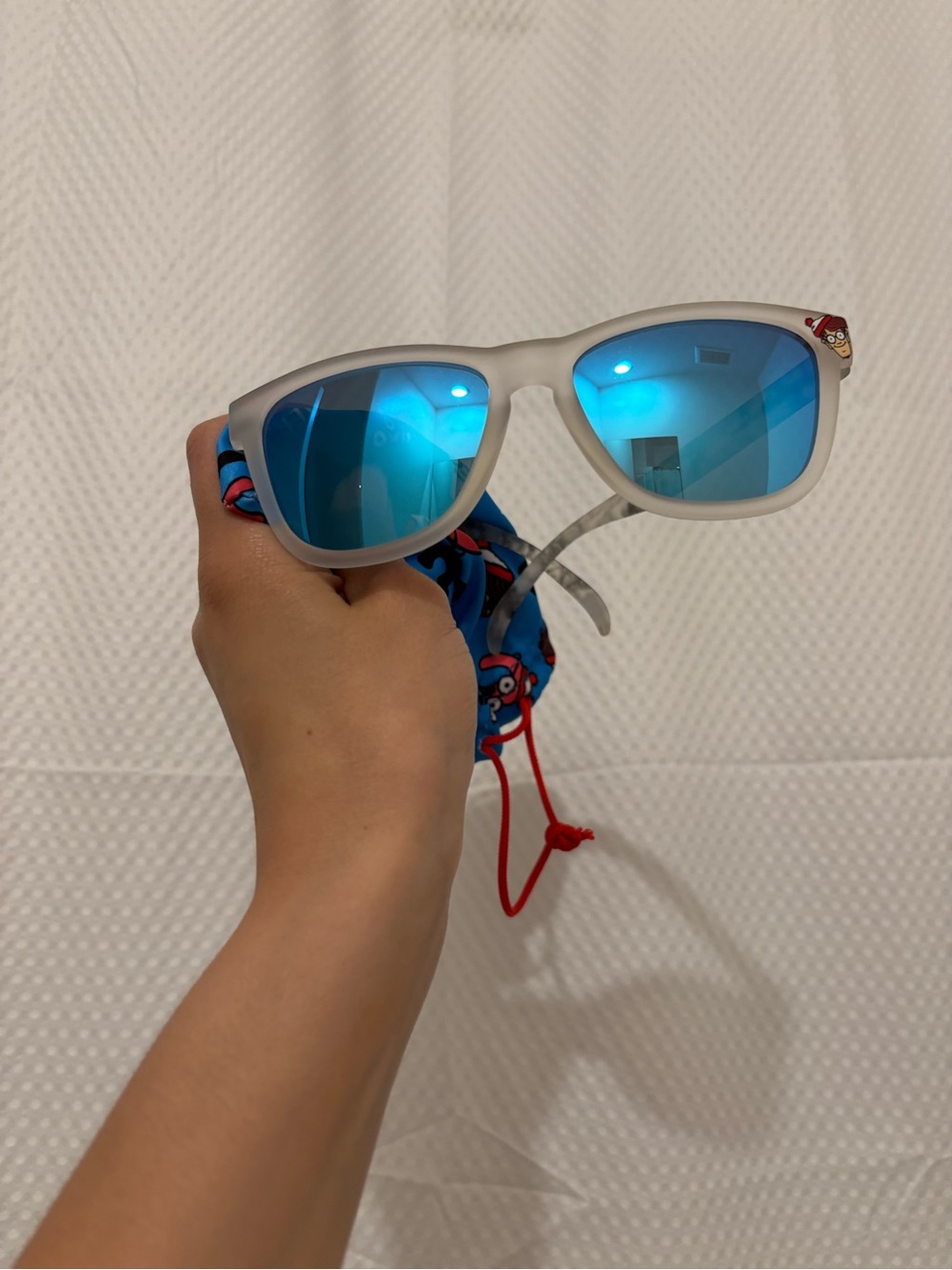 Where's Waldo White Frame Sunglasses with Blue Mirrored Lenses